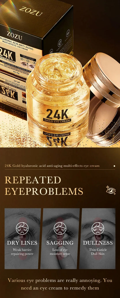 24k Gold Hyaluronic Acid Eye Cream Anti Dark Circles Eye Bags Firming Moisturizing Eyes